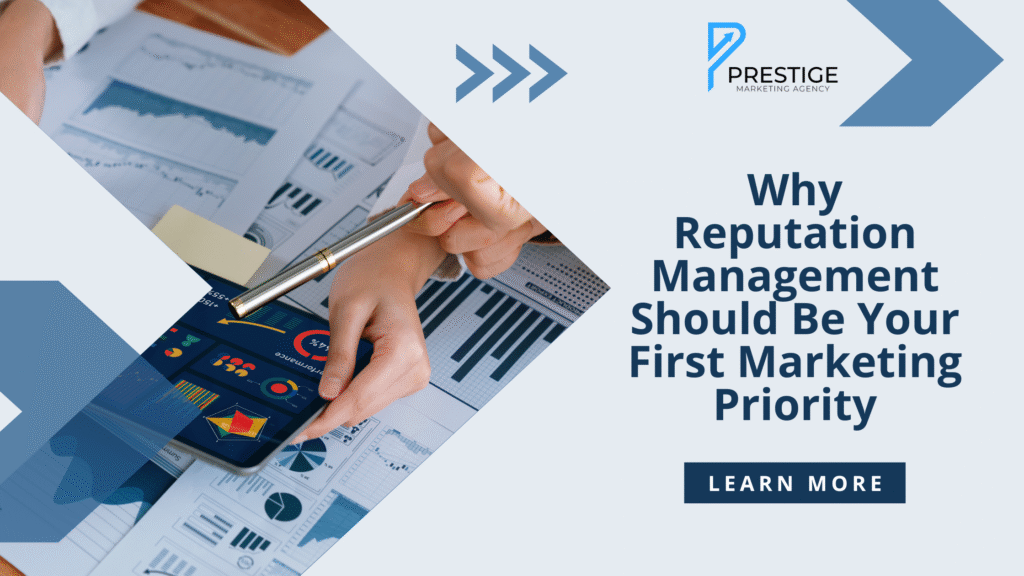 Papers showing the graph of business growth with the blog title and Learn More button on the right.
